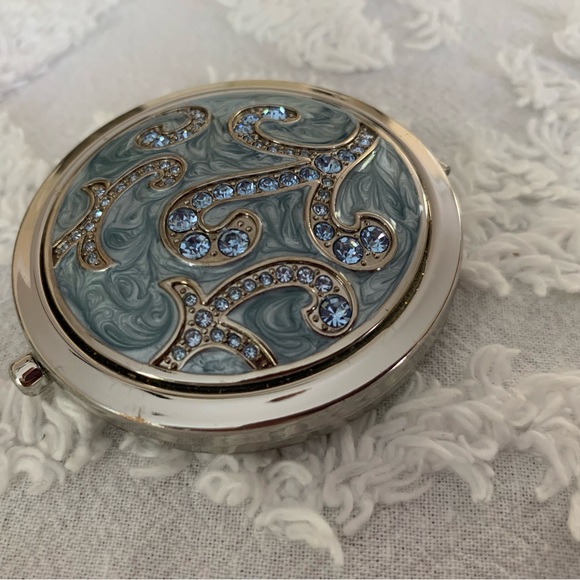 NWOT Argento SC Compact Mirror: Blue Rhinestones on Lid, Double Sided Inside - Picture 10 of 10